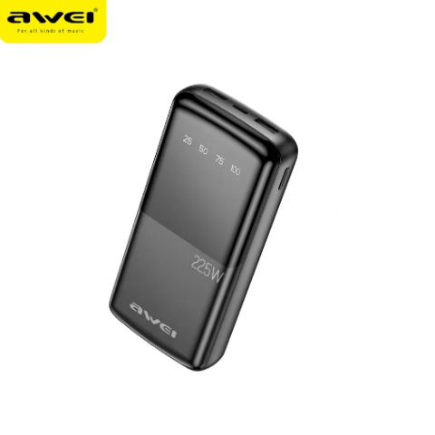 Nešiojamas įkroviklis - akumuliatorius 20000mAh 2xUSB 3.0 + USB C 22.5W juodas (black) Awei P13K